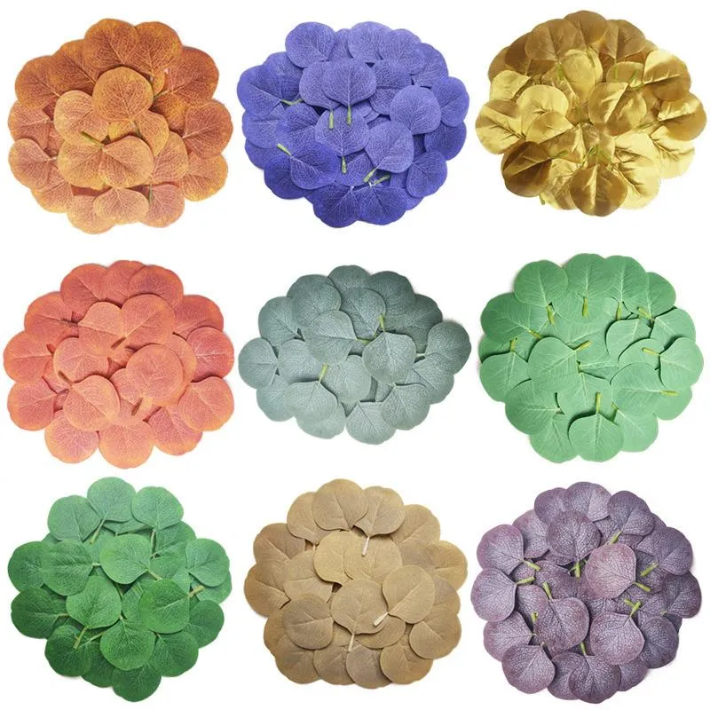 5.5 * 5cm 500pcs 가짜 유칼립투스 잎 실크 인공 식물 열대 leafs 스크랩북 결혼식 테마 생일 파티 장식