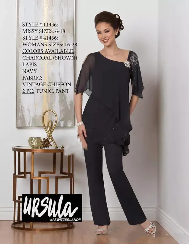 Chiffon Black Mother Of The Bride Pant Suits For Wedding Beads Chiffon  Formal Groom Mother Suits Outfit Long Sleeve Plus Size Women Dresses From  98,06 €