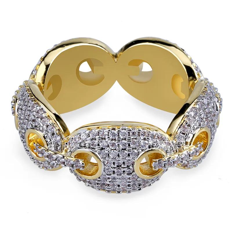Iced Out Zircon Hip Hop Ring - Gold Plated Chain Link, Premium Quality ...