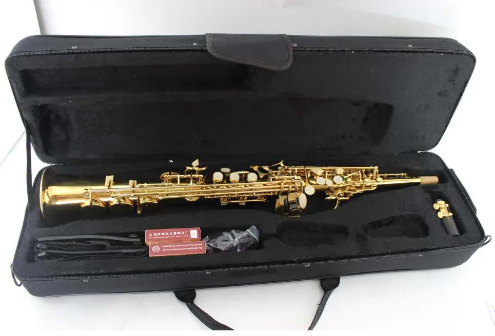 Ağızlık Aksesuarları ile SUZUKI Soprano Saksafon Yeni Düz Boru B Düz Sax Pirinç Altın Vernik Sax