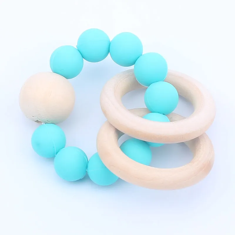 Baby Natural Wooden Teethers Toys Silicone Teether Rattle Baby Heath Accessories Infant Fingers Exercise Colorful Teething Ring Play Toys 04