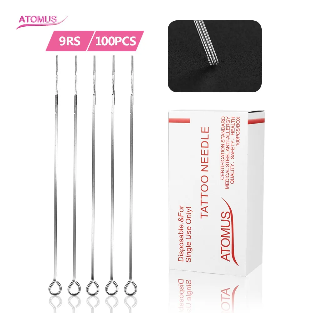 ATOMUS 100 pcs 9RS Agulhas Body Art Pré-sterilized Descartável Body Art Tattoo Abastecimento Descartável Body Art Tattoo Supply