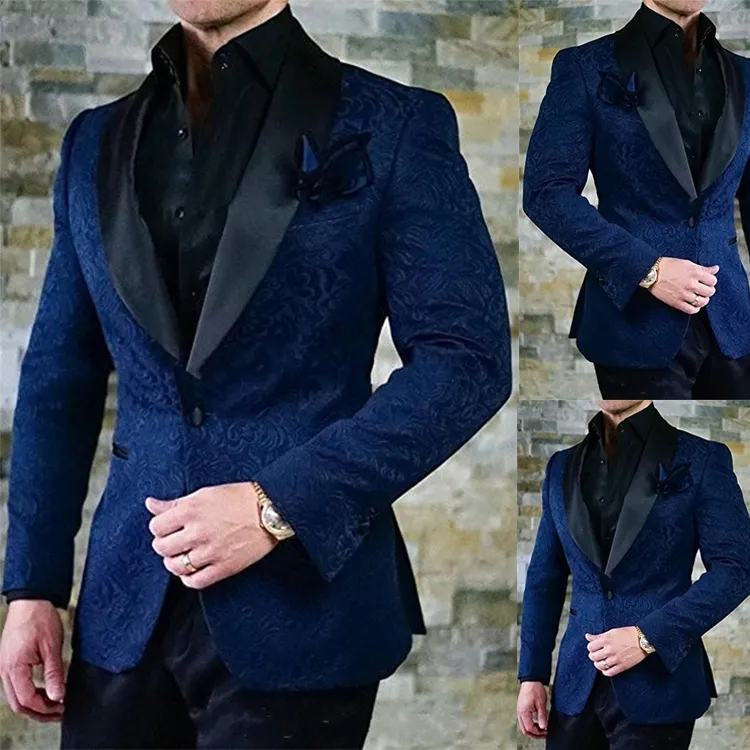 Nieuwe Hoge Kwaliteit Sjaal Revers GroomsMen One Button Groom Tuxedos Only Jacket for Men Prom Floral Pattern Blazer