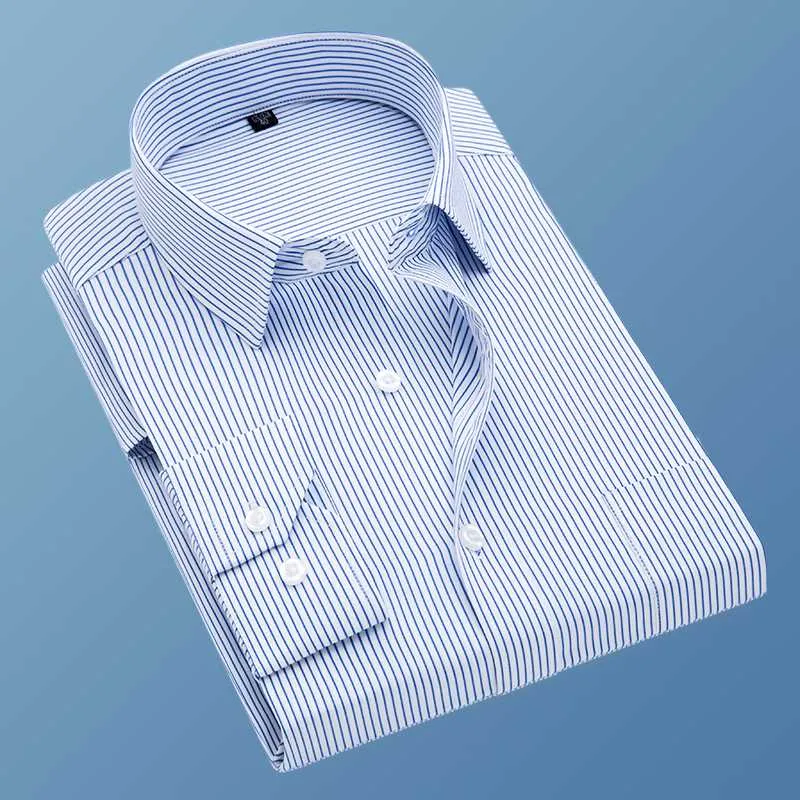 Striped Shirt Men Formell Business Dress Shirts Trends 2020 Långärmad Slim Fit T-shirts för Män Plus Size 6XL 7XL 8XL Designer