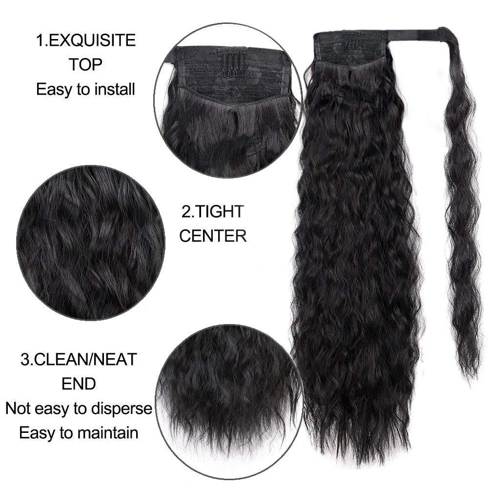 Wrap Drawstring Afro Kinky Human Ponytail för svart Kvinnor Klipp i hårförlängning Kinky Corn Curly Panytails Naturfärg Ponytailbuntar