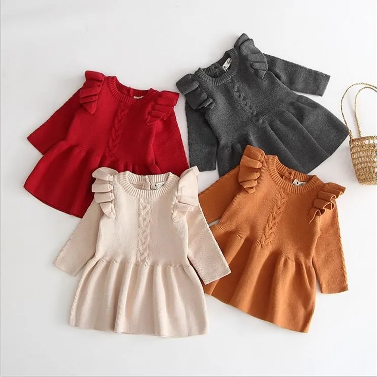 Abito in maglione lavorato a maglia per bambini Abiti per ragazze Abiti da principessa in cotone per bambini Top in maglia per neonati Camicie Abbigliamento boutique per neonati di Natale A6110