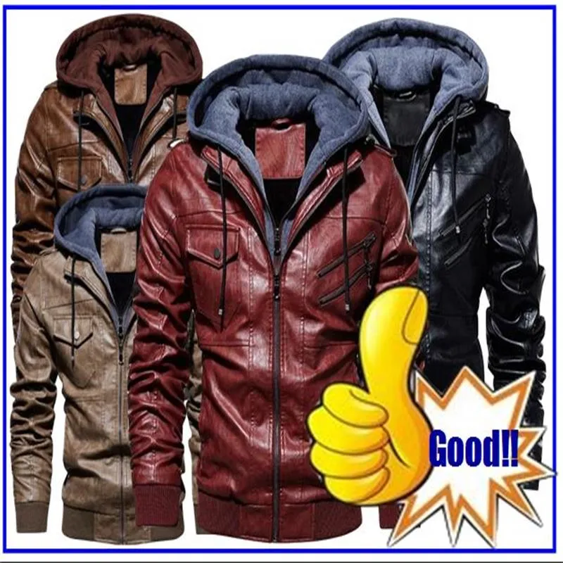 Modejack Hooded Hoge kwaliteit Kleding Herfst Winter Heren Leather Motorfiets PU HOOD WARME HASBAL GROOT EUROPESE MAAT PLEIN Casular Jackets Kleding