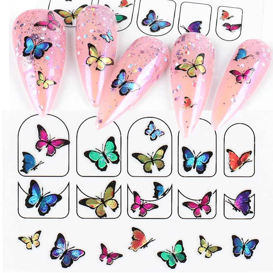 Nail Art Aufkleber Bunte Schmetterling 3D Klebeaufkleber Design DIY Maniküre Sliders Wraps Folien Dekoration für Nägel LA1787