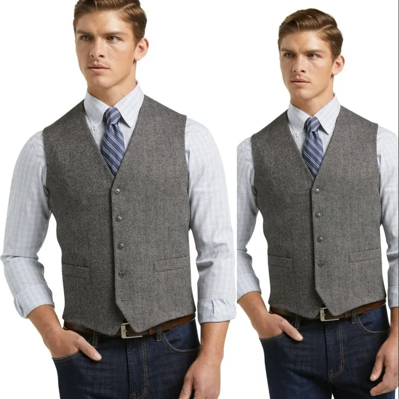 2019 Sommarbröllop Waistcoat Herringbone Vintage Västar Skräddarsydda Groom Vest Mens Slim Fit Tankor Made Prom Vests för män