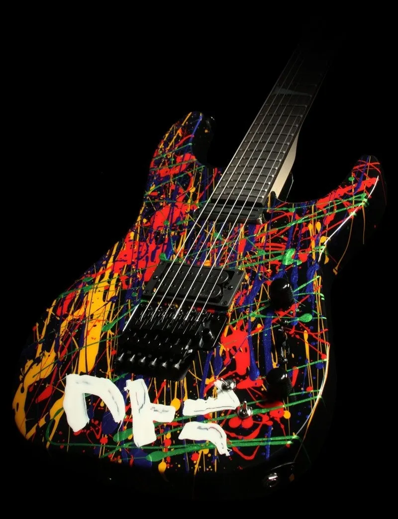 Custom Shop Jack PC1 Podpisane 30-lecie Phil Collen Splatter Ręcznie malowane Gitara Elektryczna Floyd Rose Tremolo Bridge, Czarny Sprzęt