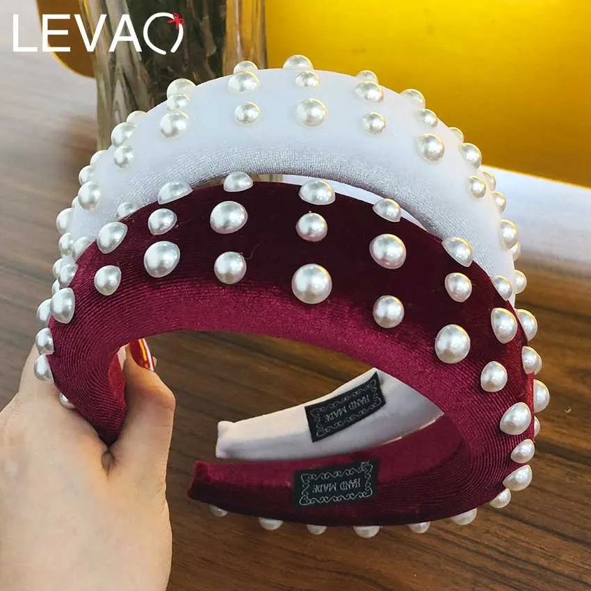 Esponja espessa bandas de veludo para mulheres acessórios de cabelo faixa outono largo simulação pérolas headwear pilares acolchoados