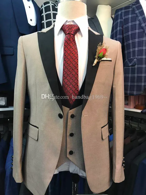 Mode en knapp brudgum tuxedos topp lapel brudgummens mens bröllop kostymer 3 stycken blazer (jacka + byxor + väst + slips) K67