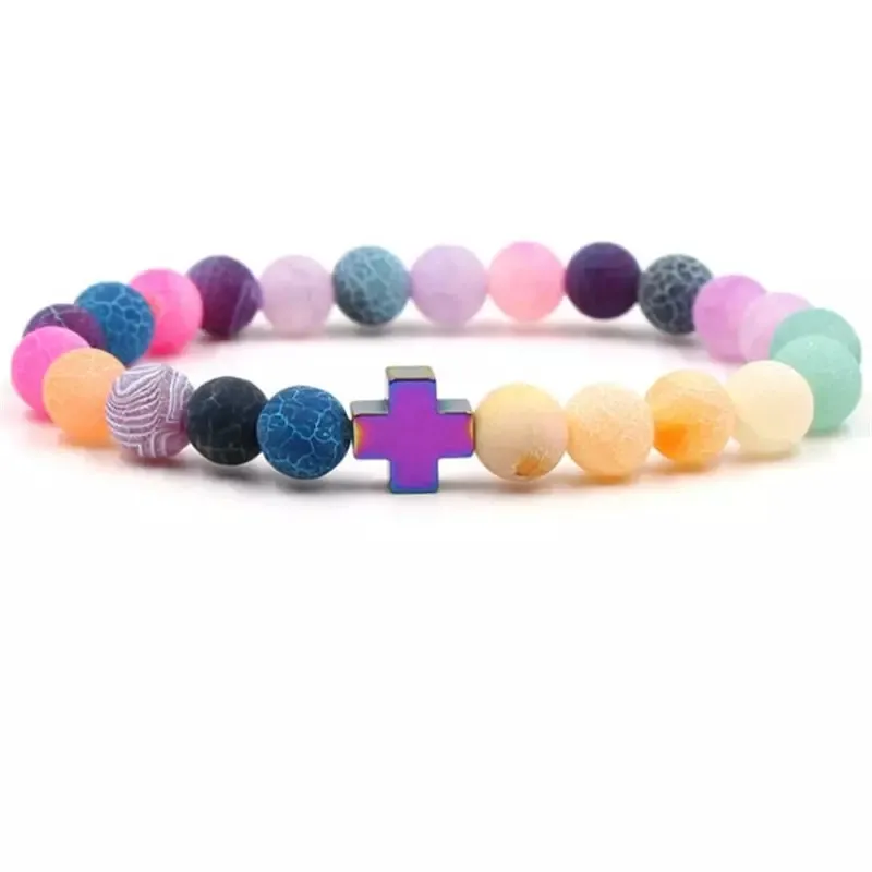 Nouveaux Bracelets colorés en Agate patinée Bracelets d'haltères croisés Bracelets plaqués argent pour hommes femmes cadeau