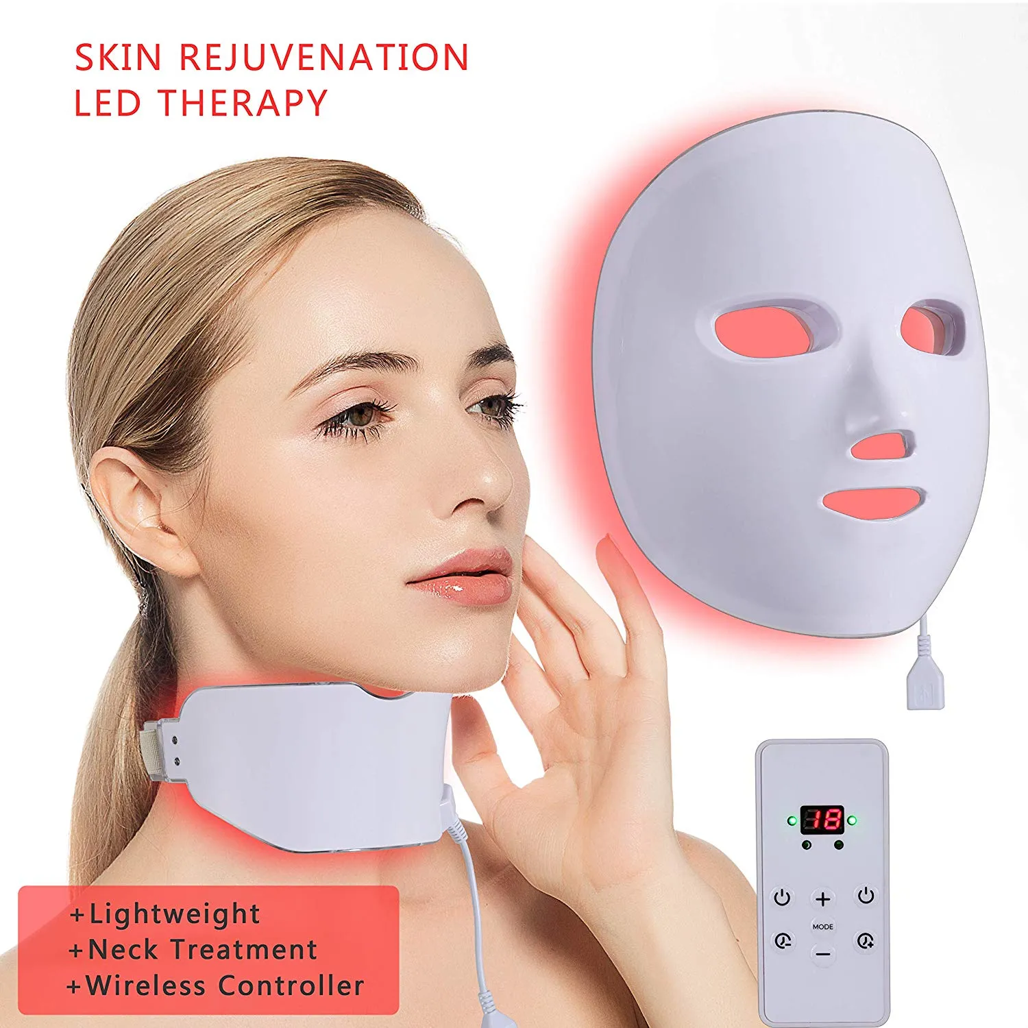 Tamax LM010 Wireless Photon Therapy LED Face Face Neck Beauty Mask 7 Light Skin Föryngring Anti Wrinkle Acne Removal