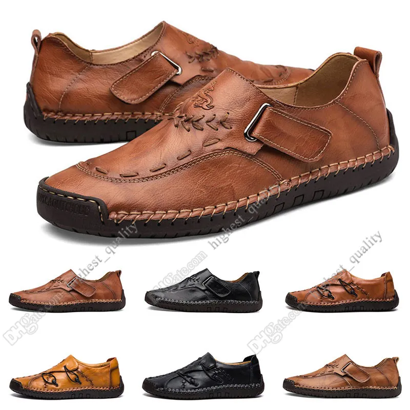 New Hand Stitching Mäns Casual Shoes Set Foot England Peas Skor Läder Skor Skor Låg Stor Storlek 38-48 Fem