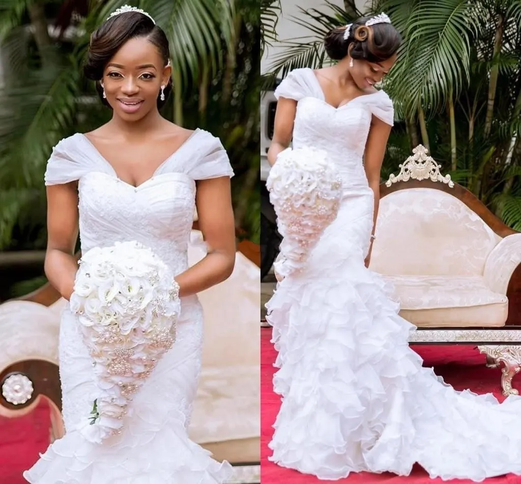 African Plus Size Wedding Dresses Pleats Tiered Skirts Vestido De