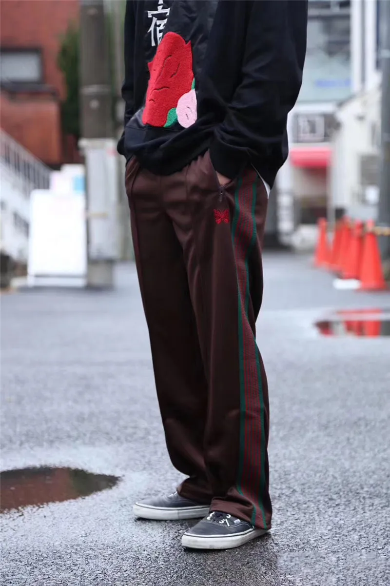 Hip Hop Mens Embroidered Track Needles Sweatpants High