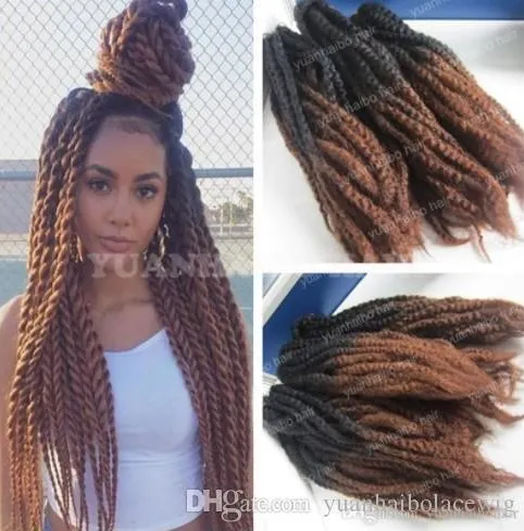 8 paczek Pełna głowa Syntetyczne Przedłużanie włosów 1B T 4 # Black Brown Ombre Marley Braids 20inch Kinky Twist Thawiling Fast Express Dostawa