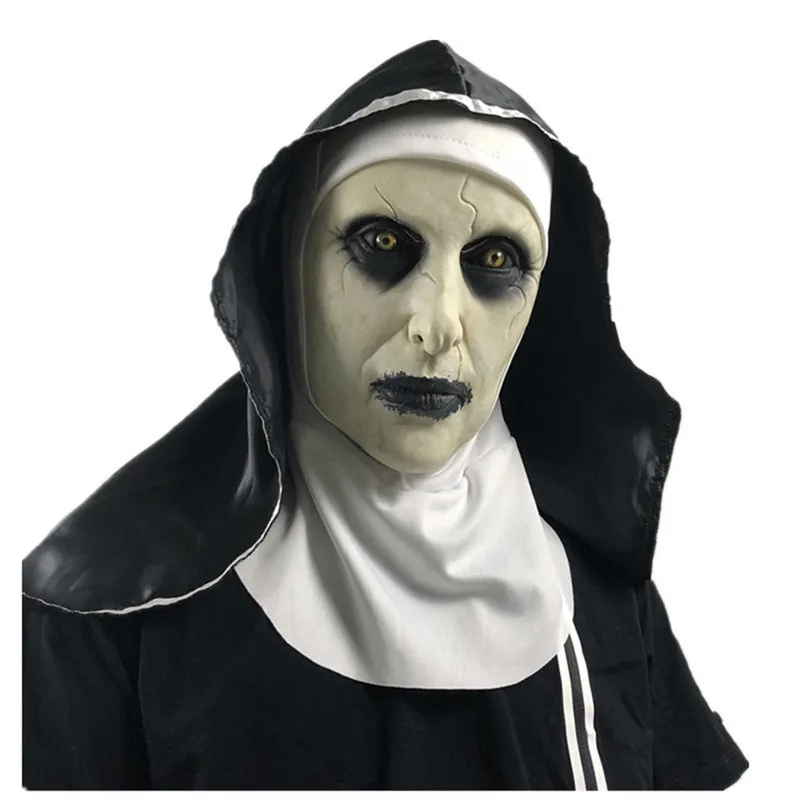 La Nun Latex Mask con foodscarf crocifisso terrore maschera viso spaventoso cosplay thriller antifaz para fiesta horror mascara croce maschera di halloween
