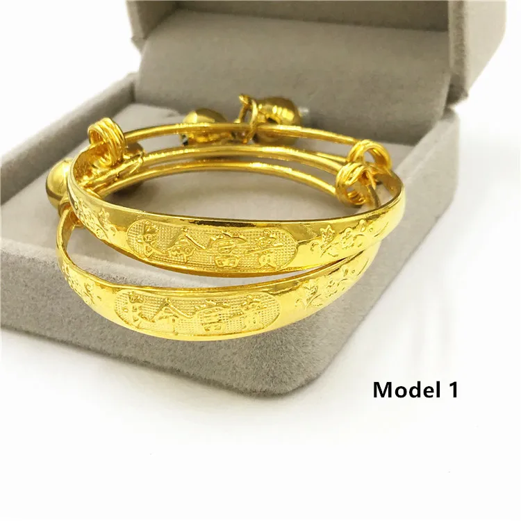 Baby Bangles Adjustable Size Yellow Gold Plated Bells Bangle for Baby Kids Nice Gift261t