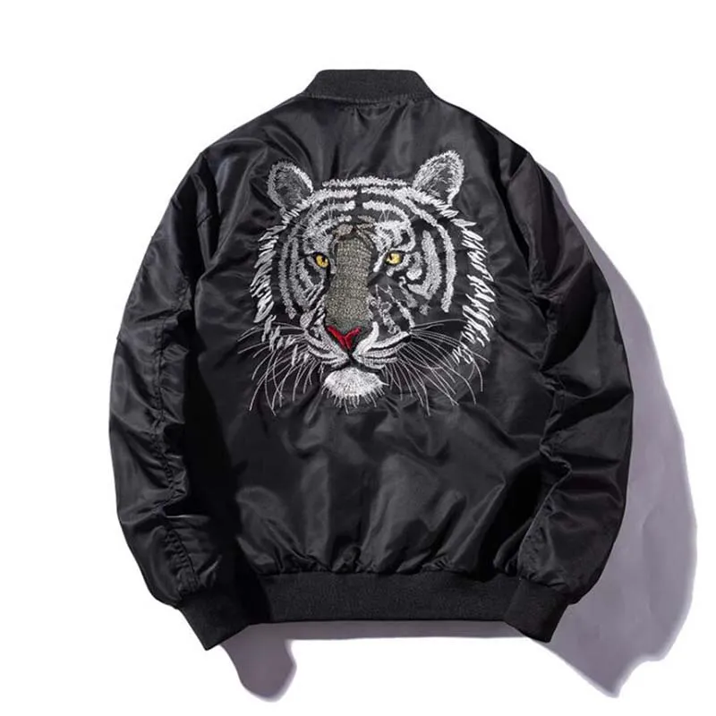 Nuove giacche bomber da uomo ricamate Giacca tigre bianca dorata Giacca bomber pilota da uomo MA1 Cappotti sottili ricamati maschili