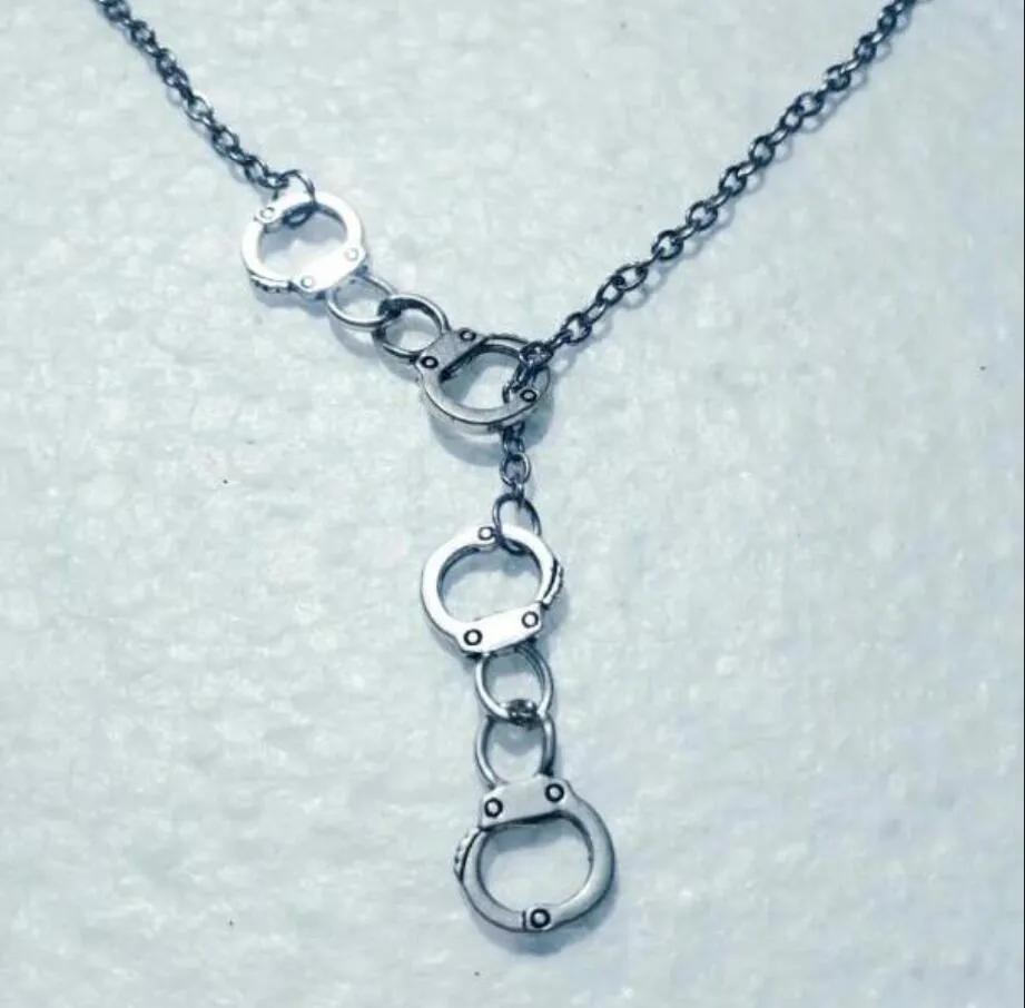 Moda vintage argento doppie manette ciondolo regolabile croce lariat collana per donna uomo punk goth gioielli regalo 862