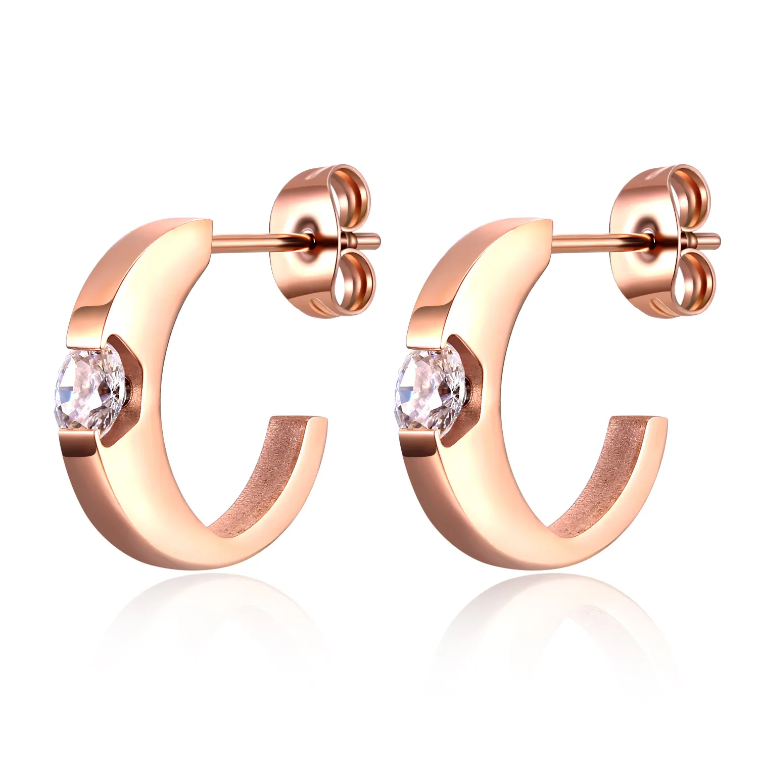 Nouveau créateur de mode de luxe à la mode or rose titane zircon diamant arc géométrique demi-cercle boucles d'oreilles pour femme