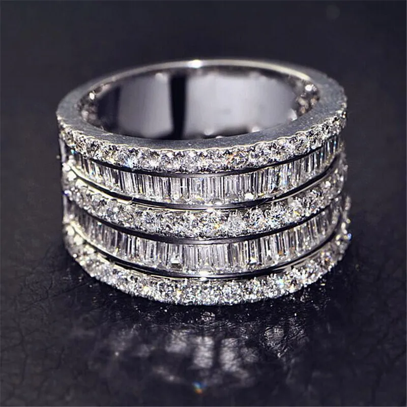 魅力的な恋人たち約束リング925スターリングシルバーTの形の立方体ダイヤモンドの婚約の結婚式のバンドリングの女性男性ジュエリーギフト