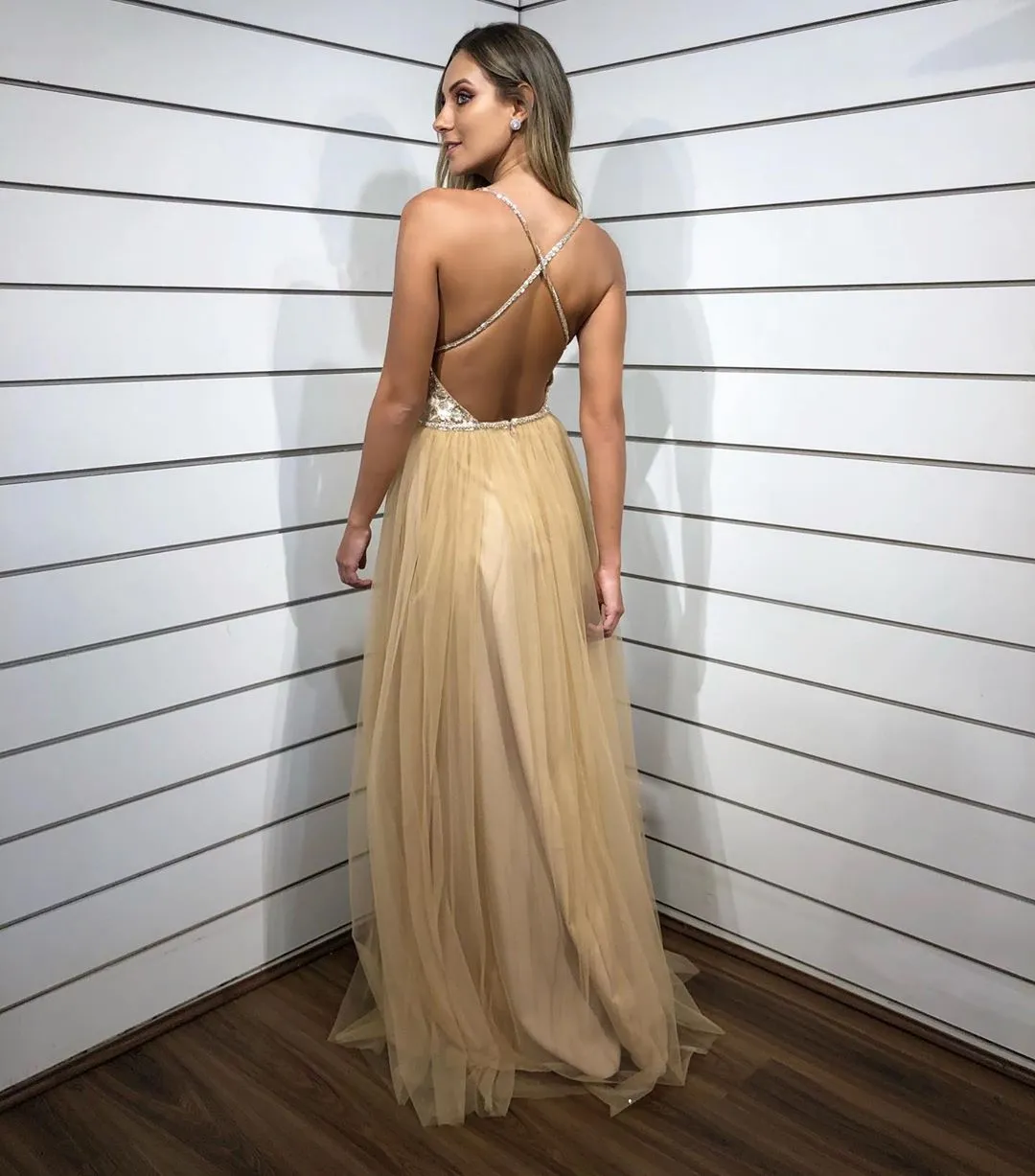 blue dress for baby girl Elegant Straps V-Neck Backless Mermaid Prom Dress with Lace main image 1