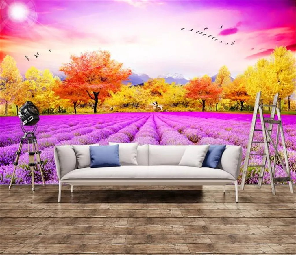 Descuento Europeo De La Pared Del Sofá De La TV Del Árbol Del Oro De La  Lavanda Del Estilo Para El Papel Pintado Barato De 21,27 €