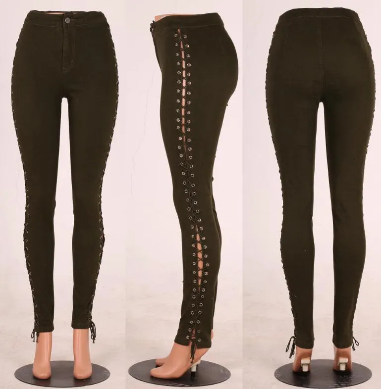 tight cigarette trousers Lace up side hot cigarette trousers