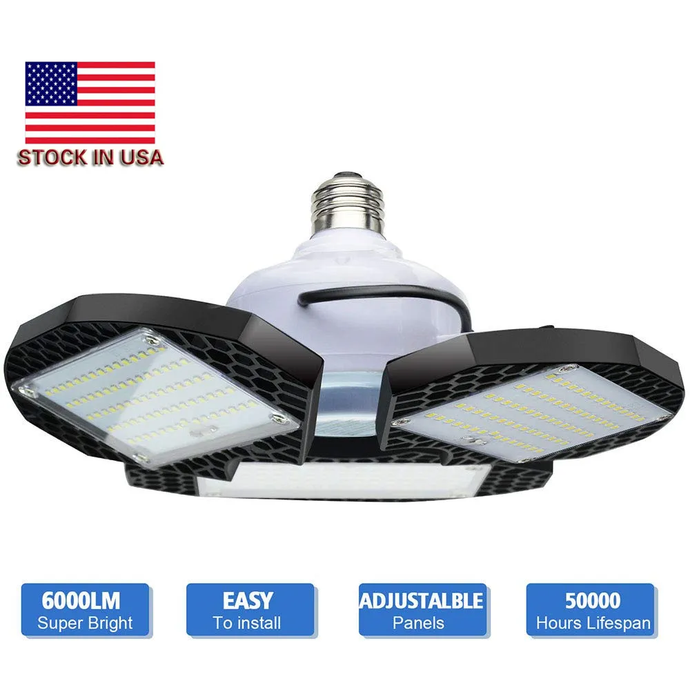 LED Garage Lights Deformable LED Garage Sufit Lights 60W 80 W CRI 80 LED LED High Bay z 3 regulowanymi paneli