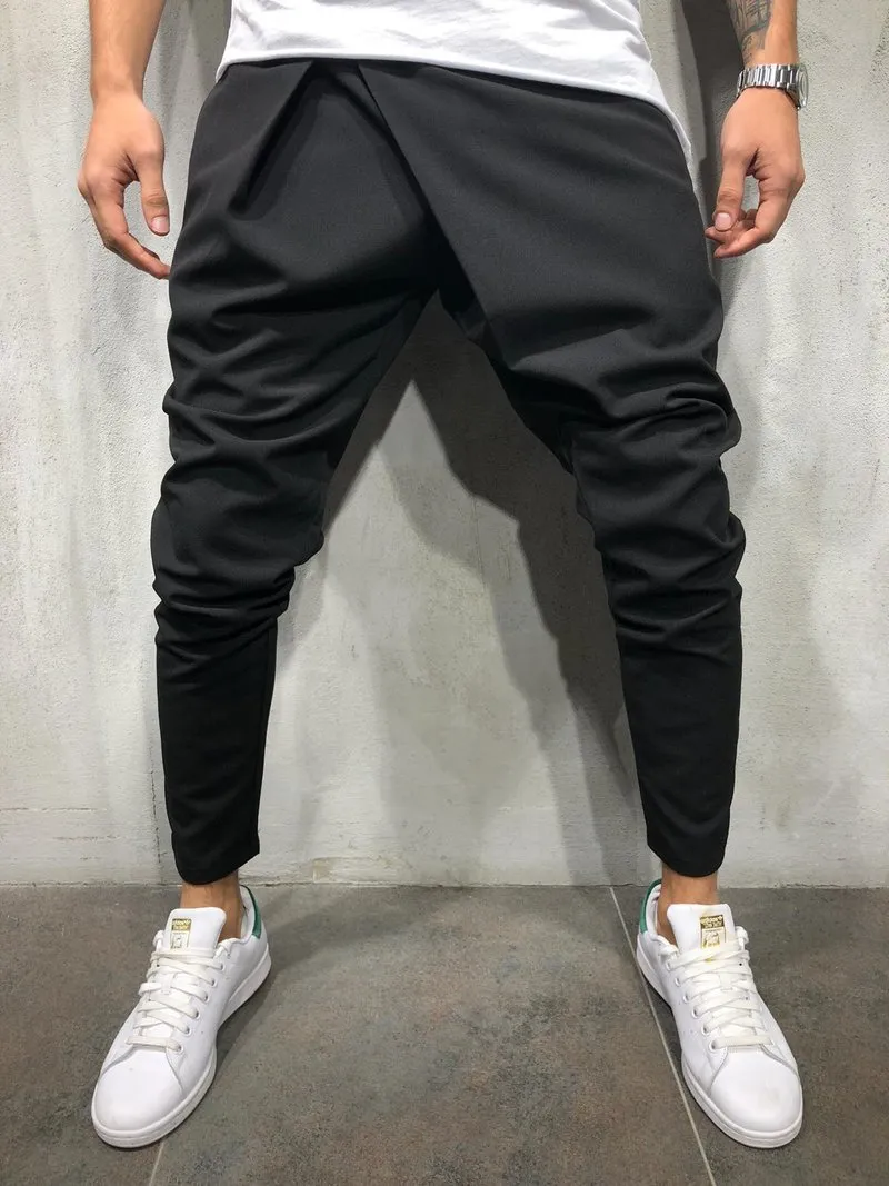 E-BAIHUI Hip Pop Estilo Moda Calça Masculina Sólida Manga Justa Calça Preta Casual Agasalho Simples DED13812