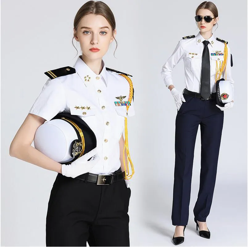 Women s White Lycra Captain Uniform Pilot Shirt Long Sleeve Formal Security Uniform for Seawoman 2024