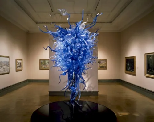 C58-moderne lustres en cristal soufflé à la main pendentif grande taille Murano bleu fantaisie lumière LED suspendu lustre en chaîne de verre