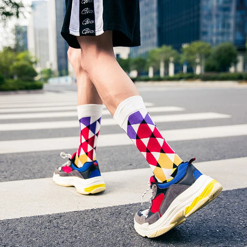 Winter Fashion New Design Happy Socks Colorful Geometric Men Socks