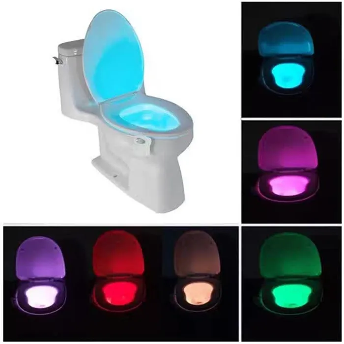 Lampe de toilette intérieure, capteur de toilette, batterie de toilette 16  couleurs, lampe de capteur d'évier LED, pour toutes les toilettes