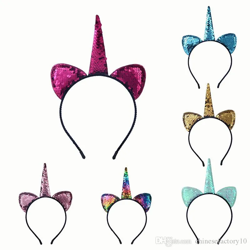 Baby Sequins Unicorn Tiaras for Festival Halloween Lovely Cat Ears Girls Hair Sticks Kids Hair Bow Headband