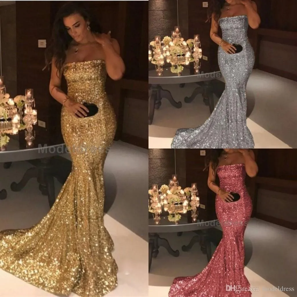 Sequined Mermaid Prom Dress Strapless Backless Gold Silver Formal Evening Party Gown Sweep Train from Dhgate Prom Dresses - price 172.75 Sequined Mermaid Prom Dress Strapless Backless Gold Silver Formal Evening Party Gown Sweep Train from Dhgate Prom Dresses - price 172.75
