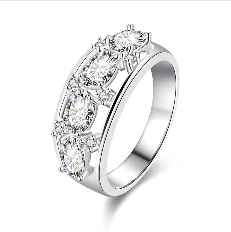 Epacket DHL Plaqué argent sterling Rangée de grande bague pour femme en zircon DHSR694 taille américaine 7; plaque en argent 925 pour femme Trois anneaux en pierre bijoux