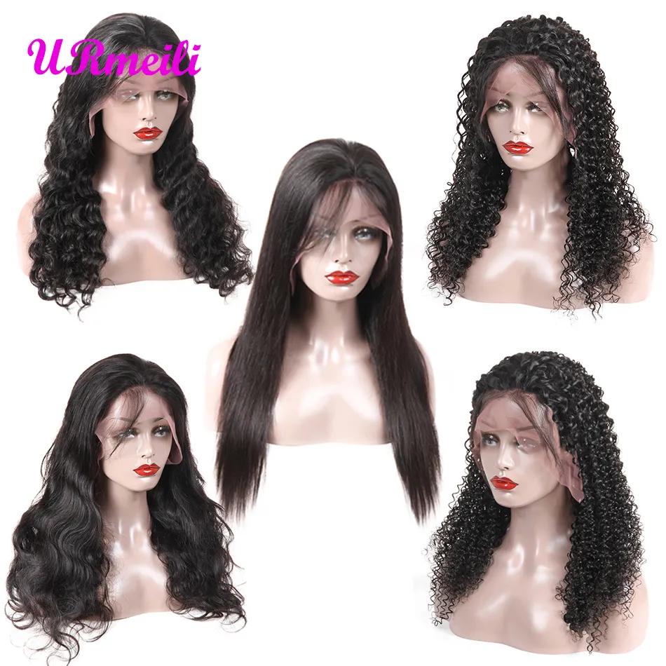 Кружевные фронтальные волосы для волос для волос бразильские парики девственницы для чернокожих женщин прямая волна кузова kinky кудрявая волна глубокая волна 150% плотность
