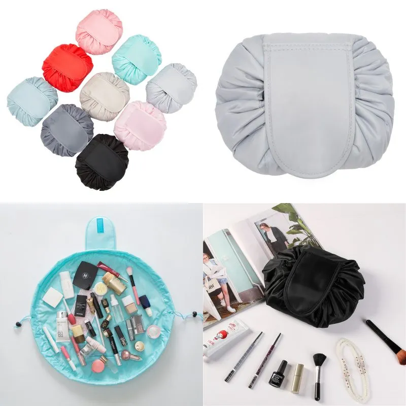 Lazy Drawstring Cosmetic Bag Large Capacity Travel Portable Makeup Bags Cartoon Make Up Pouch 11 Colors