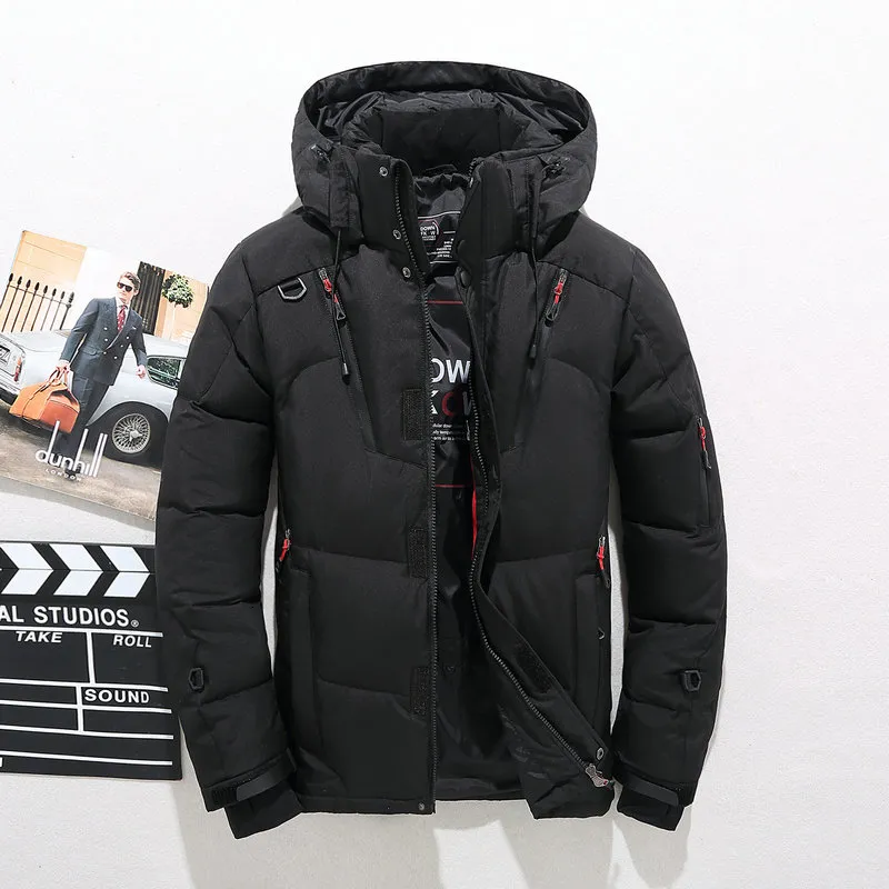 Neue Design Qualität Winter Jacke Männer Mit Kapuze Dicke Ente Unten Parkas Casual Kordelzug Mantel Schlanke Taschen Mantel Luxus Kleidung T190917