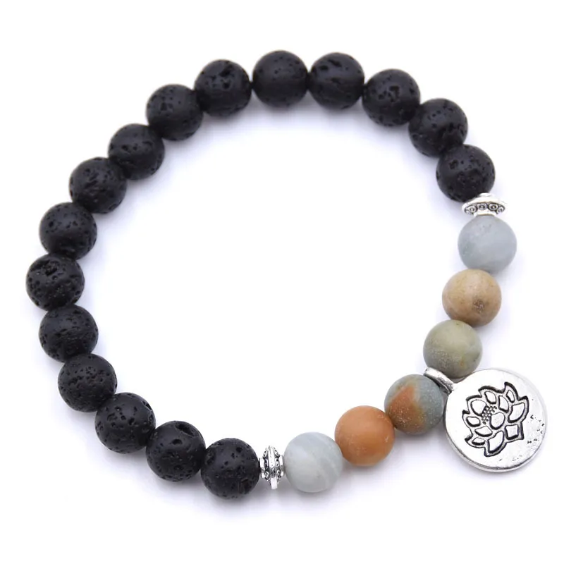 Naturstenspärlorarmband - 8 mm Naturlig ädelstenspärlplast elastisk dekompressionsyoga pärlor män eterisk olja Aromaterapi Ångest Lotus Pe