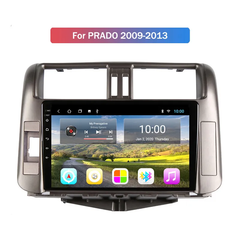 2G RAM 10.1 tums bil GPS-navigeringsvideo för Toyota Prado 2009-2013 Audio Vehicle Radio Stereo Android