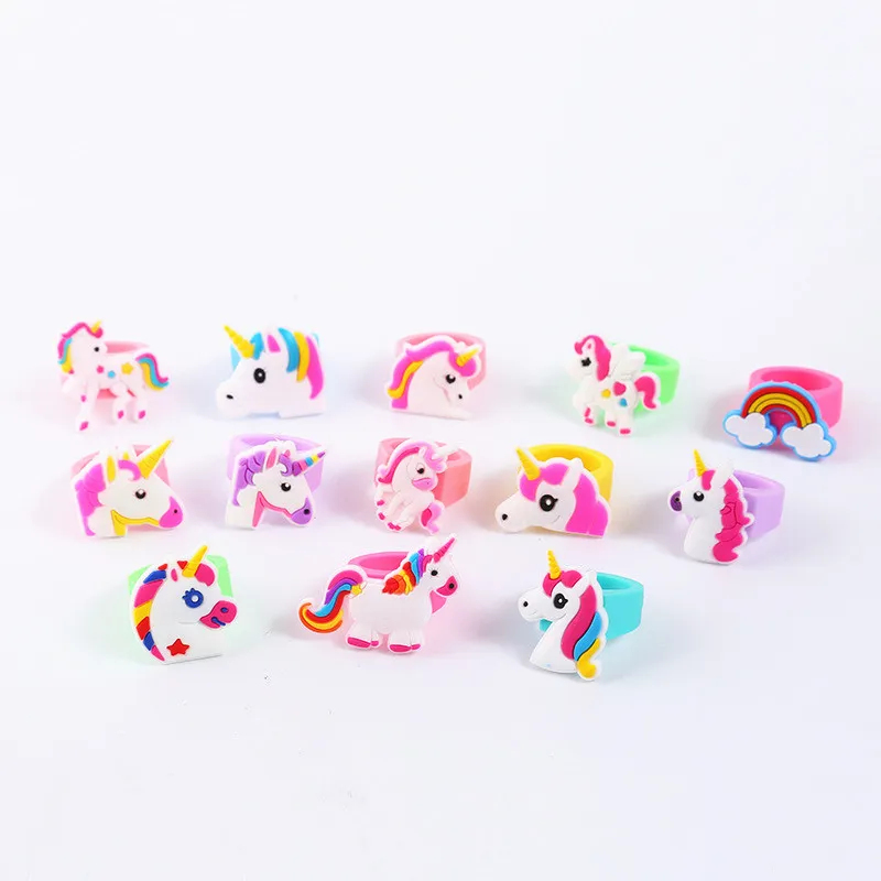 10pcs Arcobaleno Unicorno Decorazione per feste Unicornio Anello di gomma Decorazioni per feste di compleanno Bomboniere per bambini Forniture per decorazioni per baby shower