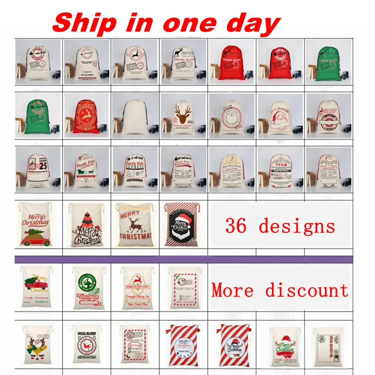 Sacs-cadeaux de Noël Sacs de Père Noël Grands sacs en toile avec cordons de serrage avec rennes 32 couleurs pour les enfants acceptent des mélanges en gros WLL