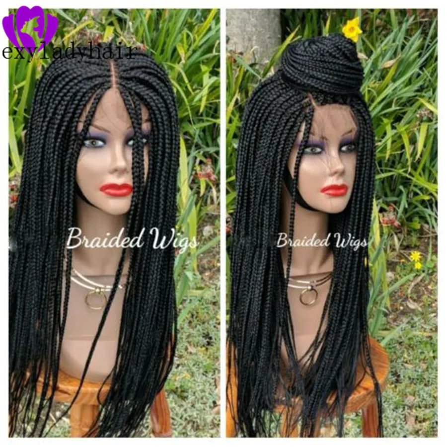 Peruca longa natural preta/loira/marrom Box Braids totalmente amarrada à mão Peruca de renda trançada feminina africana trança de cabelo peruca frontal de renda sintética