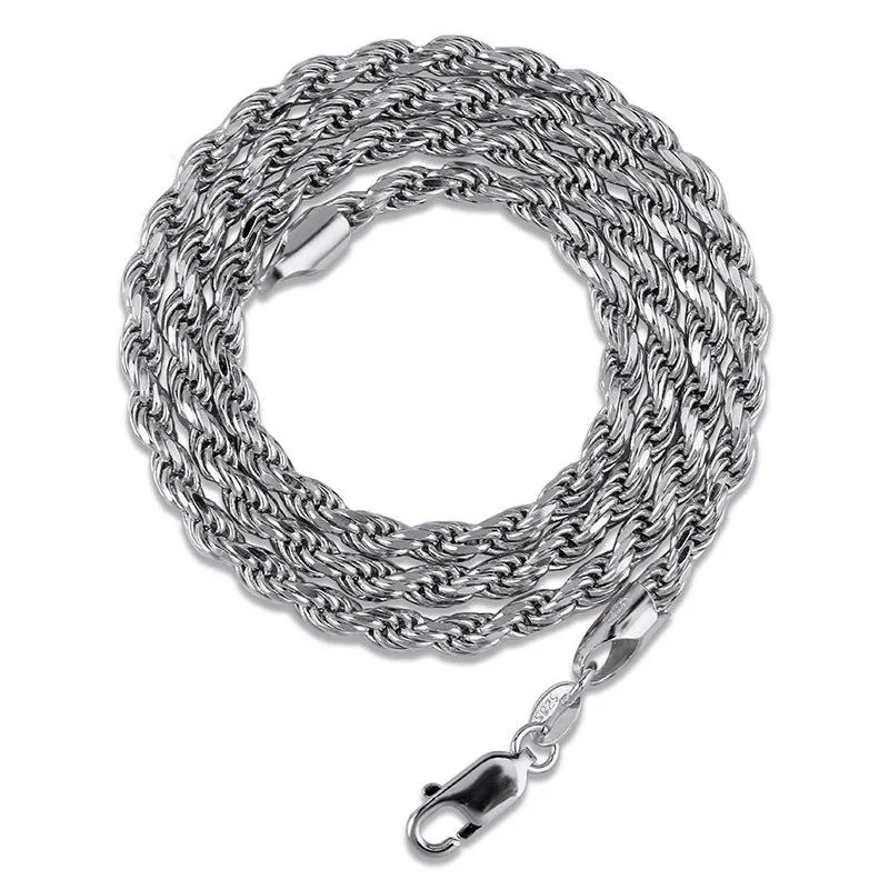 Top Qualité 925 Sterling Silver Twist Chaîne Collier 3mm 18 22 pouces Choker Corde Collier Chaînes Hip Hop Rappeur Bijoux Cadeaux Pour Hommes Femmes