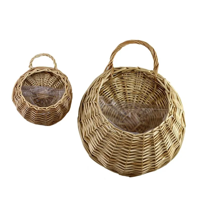 Handgjorda korgar Rattan Blomma Korg Nest Blomma Pott Planter Hängande Vase Container Garden Wall Decor Storage Container